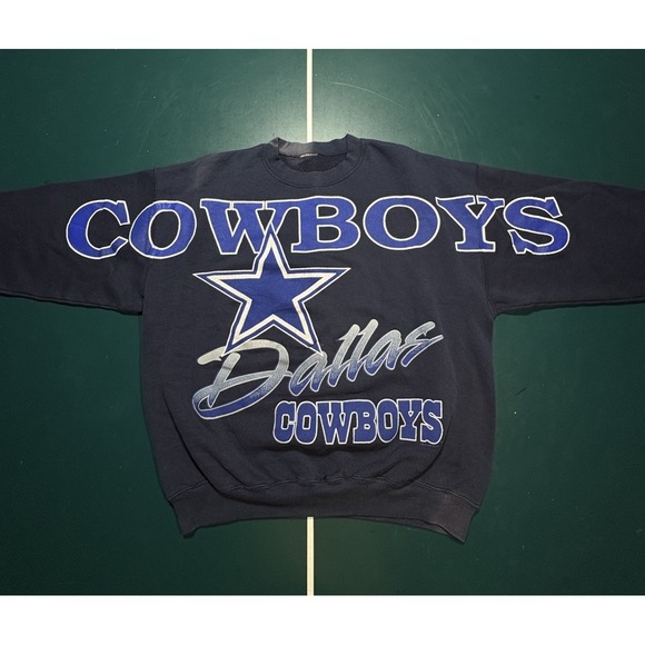 Vintage Dallas Cowboys AOP Crewneck Sweatshirt Faded Blue Pullover‎ Size XL - Picture 1 of 15